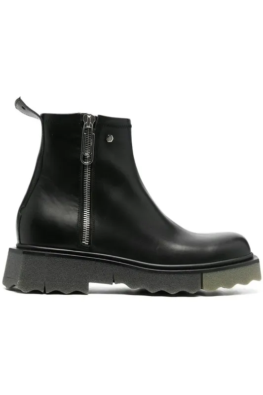 OFF-WHITE Leather Sponge Zip Boot Black Army (OMID004F22LEA0011056)