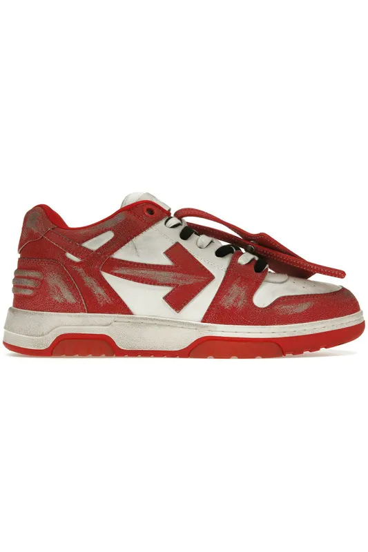 OFF-WHITE Out Of Office OOO Low Tops Red White Vintage Distressed Leather (OMIA189F22LEA0110125)