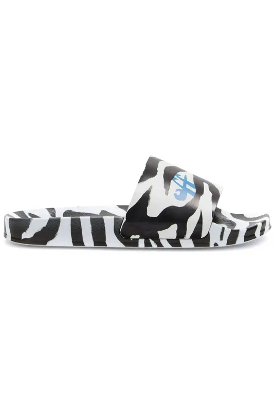 OFF-WHITE Pool Slides Zebra Print Black White Blue (Women’s) (OWIC004S22MAT0011001)