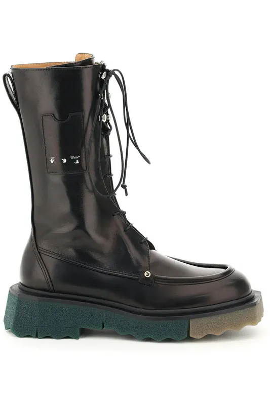OFF-WHITE Sponge Combat Boot Black Green (Women’s) (OWIE009S21LEA0011000)