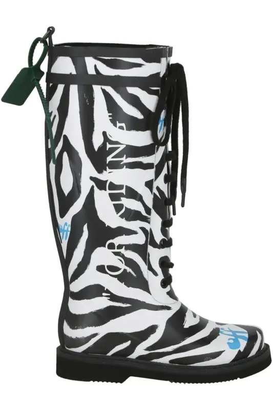 OFF-WHITE Zebra Print Rain Boot White Black (Women’s) (IE017S22 MAT00 10110)