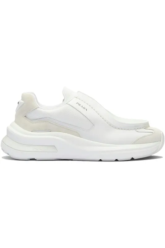 Prada Brushed Leather Sneakers Bike Fabric Suede White (2EG424_3C37_F0009)