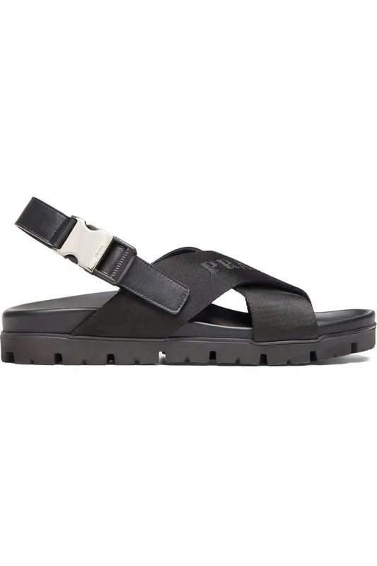Prada Crisscross Straps Buckle-Fastening Sandal Black (2X30543-L74-F0002)