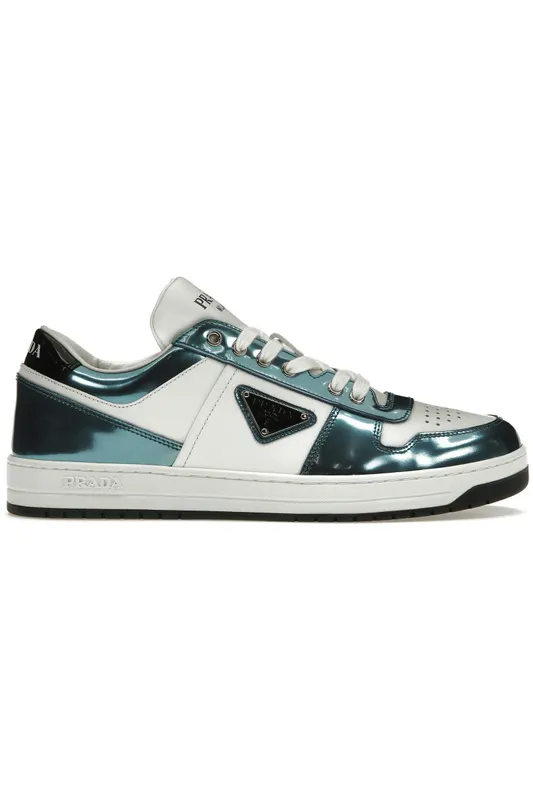 Prada Downtown Low Top Sneakers Leather White Metallic Blue (2EE364_3LL2_F0W81)