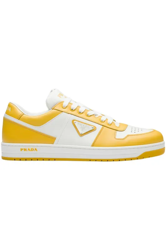 Prada Downtown Low Top Sneakers Leather White Yellow Sun (2EE364_3LKG_F0A7U)