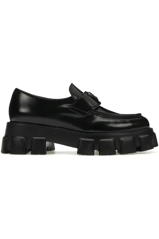 Prada Monolith 55mm Pointy Loafer Black Brushed Leather (1D663M_055_F0002_F_055)