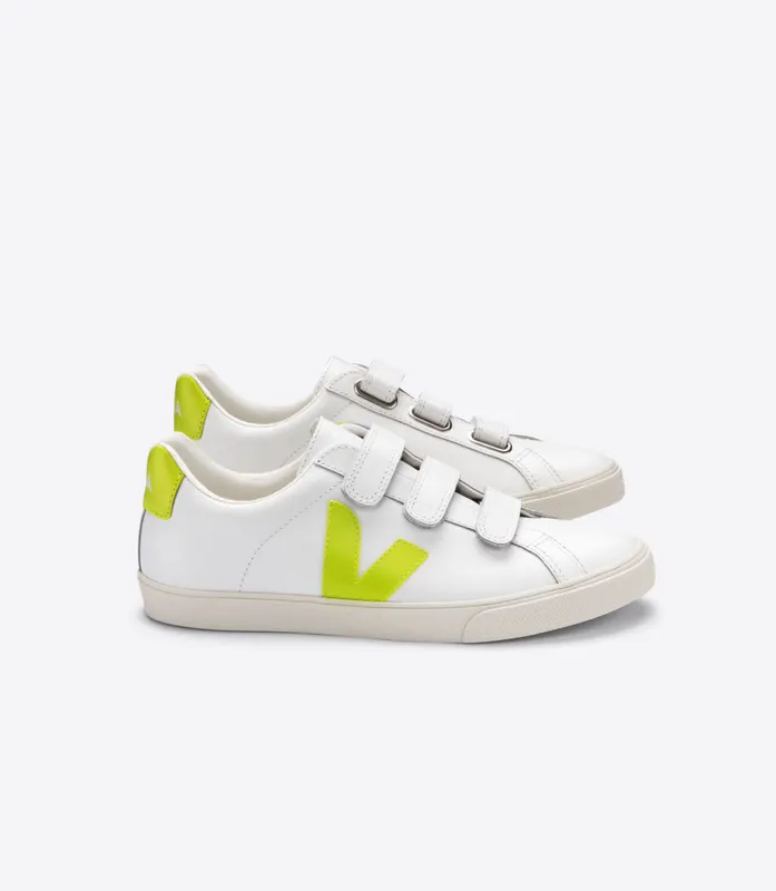 Veja 3-LOCK LEATHER EXTRA WHITE JAUNE FLUO (EL022086)
