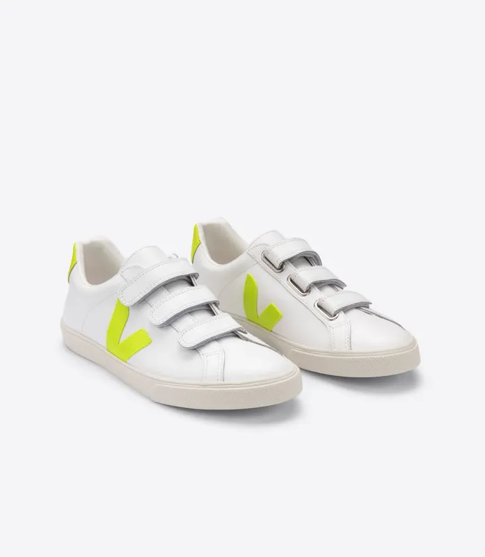Veja 3-LOCK LEATHER EXTRA WHITE JAUNE FLUO (EL022086)