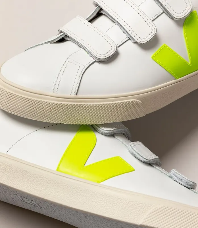 Veja 3-LOCK LEATHER EXTRA WHITE JAUNE FLUO (EL022086)