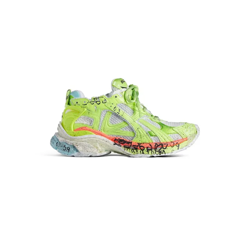 Balenciaga Men’s Runner Marathon Sneaker In White / Neon Yellow / Red / Blue White / Neon Yellow / Red / Blue (772774WRNMT4697)