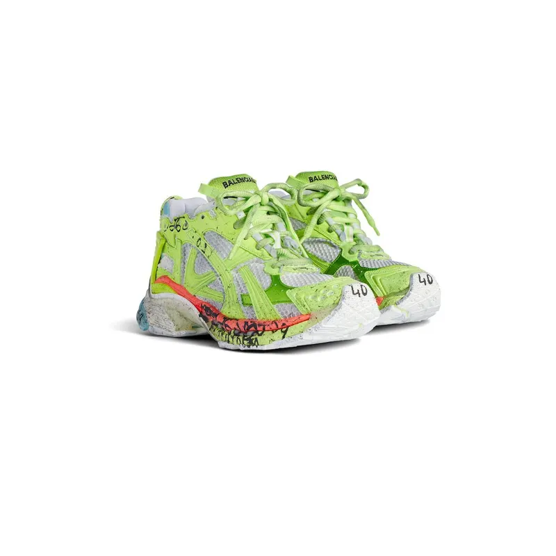 Balenciaga Men’s Runner Marathon Sneaker In White / Neon Yellow / Red / Blue White / Neon Yellow / Red / Blue (772774WRNMT4697)