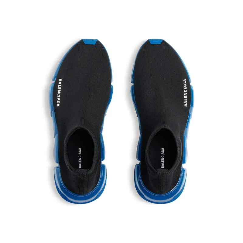 Balenciaga Men’s Speed 2.0 Full Clear Sole Recycled Knit Sneaker In Black / Blue Black / Blue (617239W2DC41040)