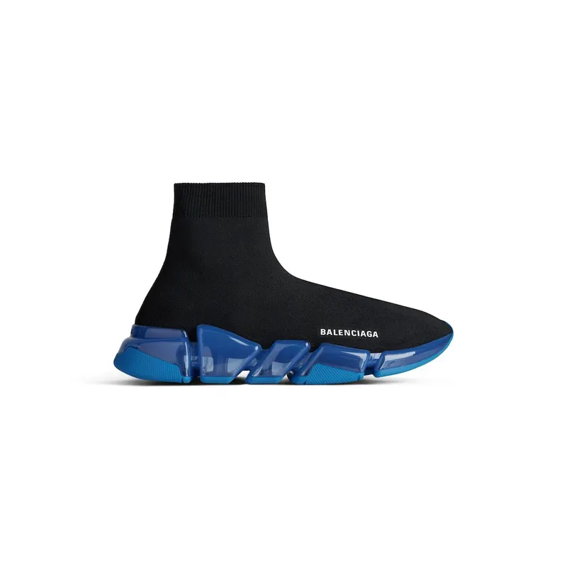 Balenciaga Men’s Speed 2.0 Full Clear Sole Recycled Knit Sneaker In Black / Blue Black / Blue (617239W2DC41040)