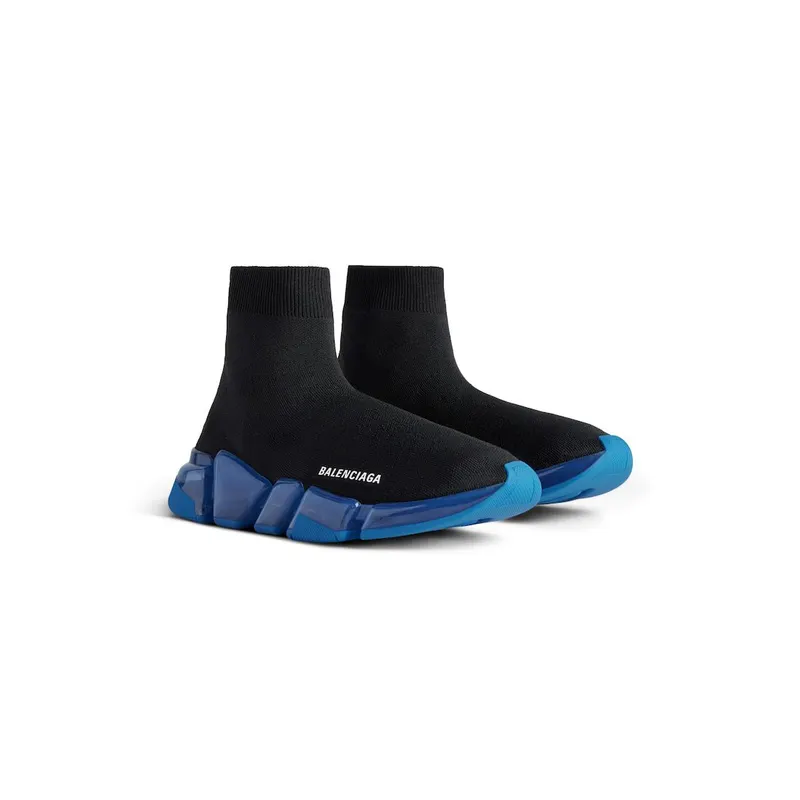 Balenciaga Men’s Speed 2.0 Full Clear Sole Recycled Knit Sneaker In Black / Blue Black / Blue (617239W2DC41040)