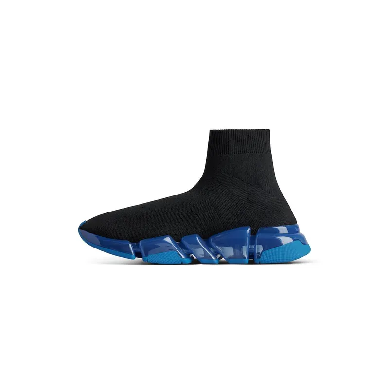 Balenciaga Men’s Speed 2.0 Full Clear Sole Recycled Knit Sneaker In Black / Blue Black / Blue (617239W2DC41040)