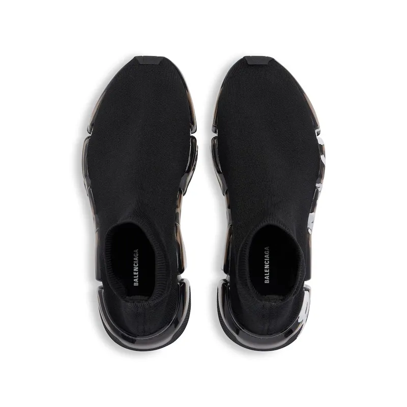 Balenciaga Men’s Speed 2.0 Full Clear Sole Graffiti Recycled Knit Sneaker In Black / White Black / White (617239W2DIA1190)