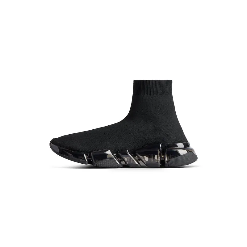 Balenciaga Men’s Speed 2.0 Full Clear Sole Graffiti Recycled Knit Sneaker In Black / White Black / White (617239W2DIA1190)