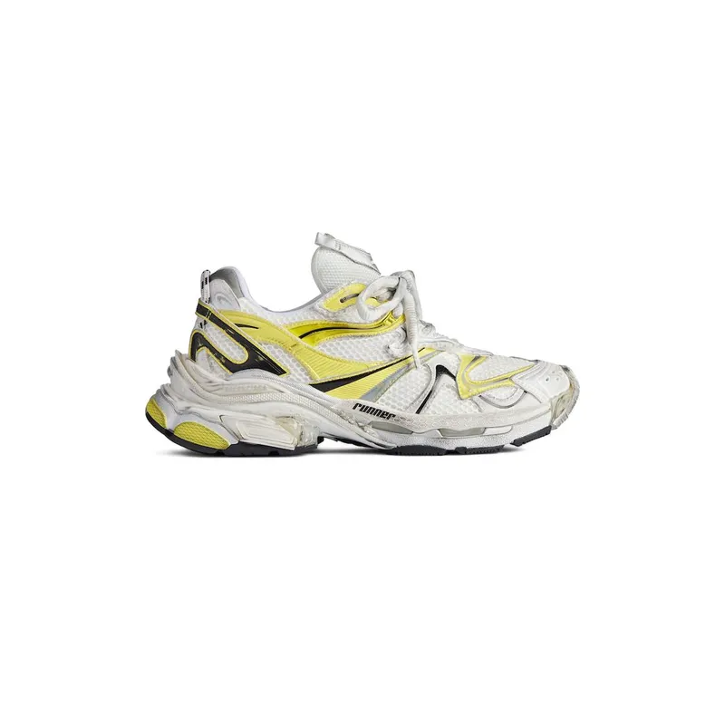Balenciaga Men’s Runner 2.0 Sneaker In White / Yellow / Black White / Yellow / Black (779066W3RXP9710)