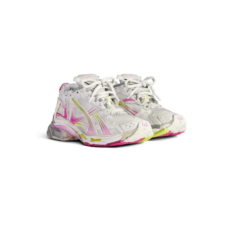 Balenciaga Women’s Runner Gradient Sneaker In White / Pink / Grey / Neon Yellow White / Pink / Grey / Neon Yellow (772767WRUNG9517)