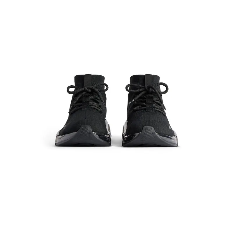 Balenciaga Men’s Speed 2.0 Lace Up Full Clear Sole Recycled Knit Sneaker In Black Black (820317W2DC41000)