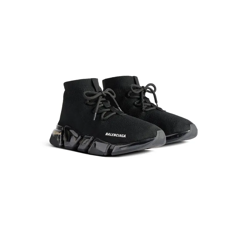 Balenciaga Men’s Speed 2.0 Lace Up Full Clear Sole Recycled Knit Sneaker In Black Black (820317W2DC41000)