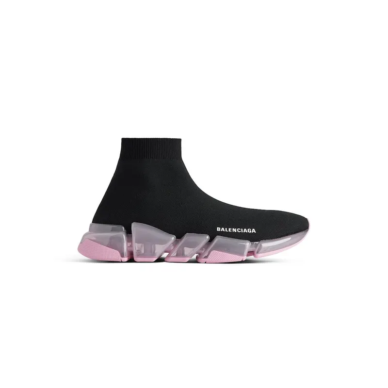Balenciaga Women’s Speed 2.0 Full Clear Sole Recycled Knit Sneaker In Black / Rose Black / Rose (617196W2DC41050)