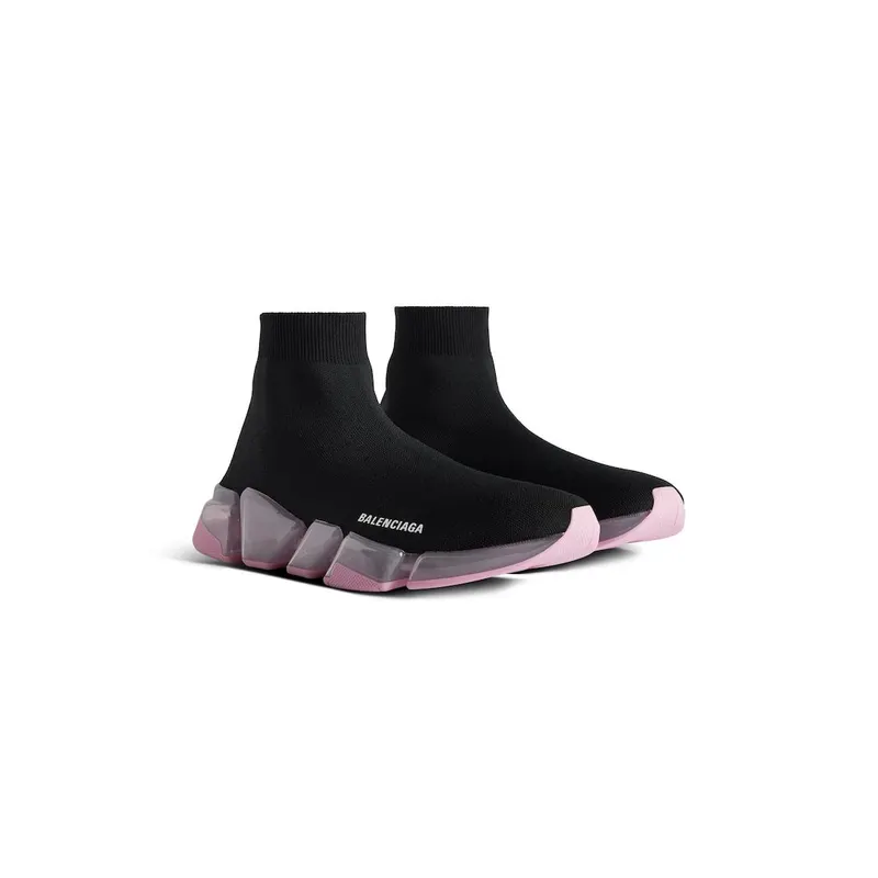 Balenciaga Women’s Speed 2.0 Full Clear Sole Recycled Knit Sneaker In Black / Rose Black / Rose (617196W2DC41050)