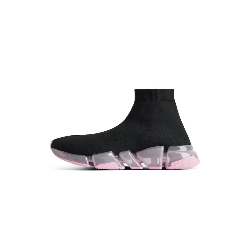 Balenciaga Women’s Speed 2.0 Full Clear Sole Recycled Knit Sneaker In Black / Rose Black / Rose (617196W2DC41050)