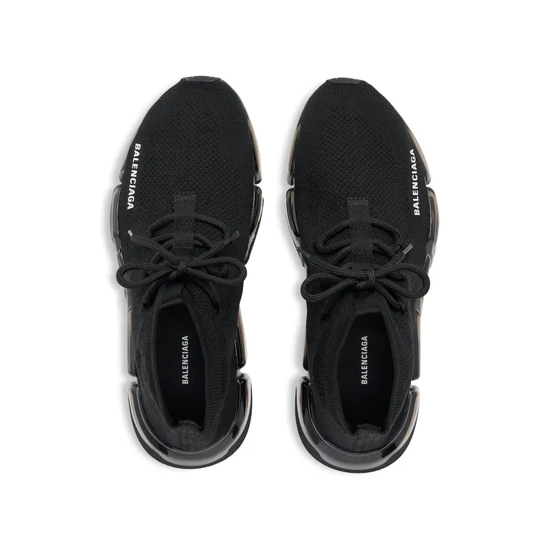 Balenciaga Women’s Speed 2.0 Lace Up Full Clear Sole Recycled Knit Sneaker In Black Black (820315W2DC41000)