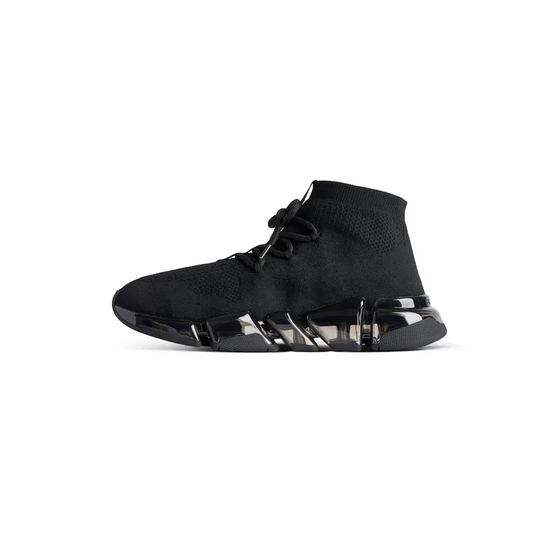 Balenciaga Women’s Speed 2.0 Lace Up Full Clear Sole Recycled Knit Sneaker In Black Black (820315W2DC41000)
