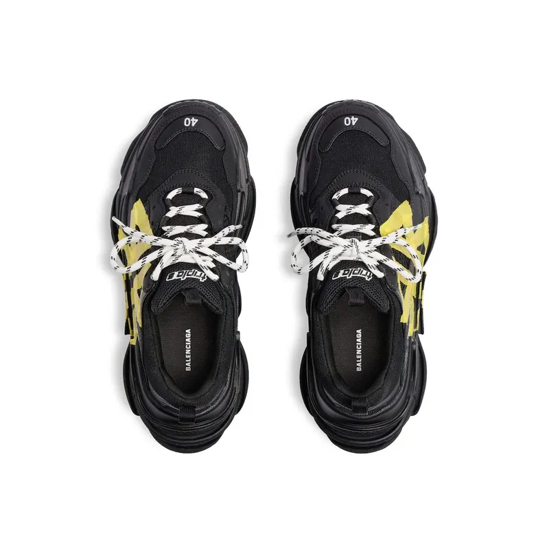 Balenciaga Men’s Triple S Tape Type Sneaker In Black / Yellow Black / Yellow (536737WTRST1070)