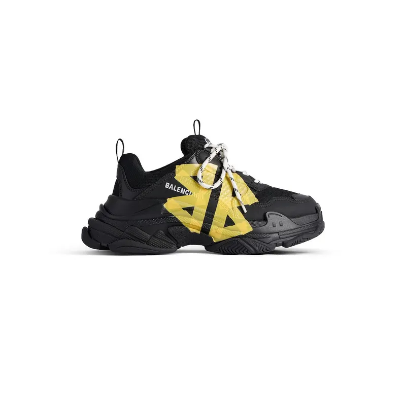 Balenciaga Men’s Triple S Tape Type Sneaker In Black / Yellow Black / Yellow (536737WTRST1070)