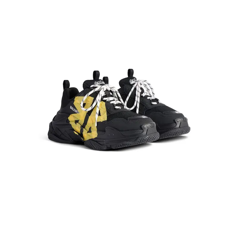 Balenciaga Men’s Triple S Tape Type Sneaker In Black / Yellow Black / Yellow (536737WTRST1070)
