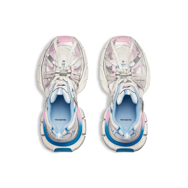 Balenciaga Women’s 3xl Extreme Laces B Sneaker In White / Grey / Blue / Pink White / Grey / Blue / Pink (825599W3XCH9145)