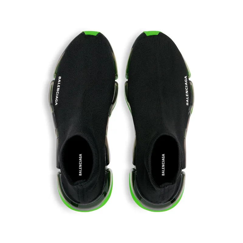 Balenciaga Men’s Speed 2.0 Full Clear Sole Recycled Knit Sneaker In Black / Neon Green Black / Neon Green (617239W2DC41038)