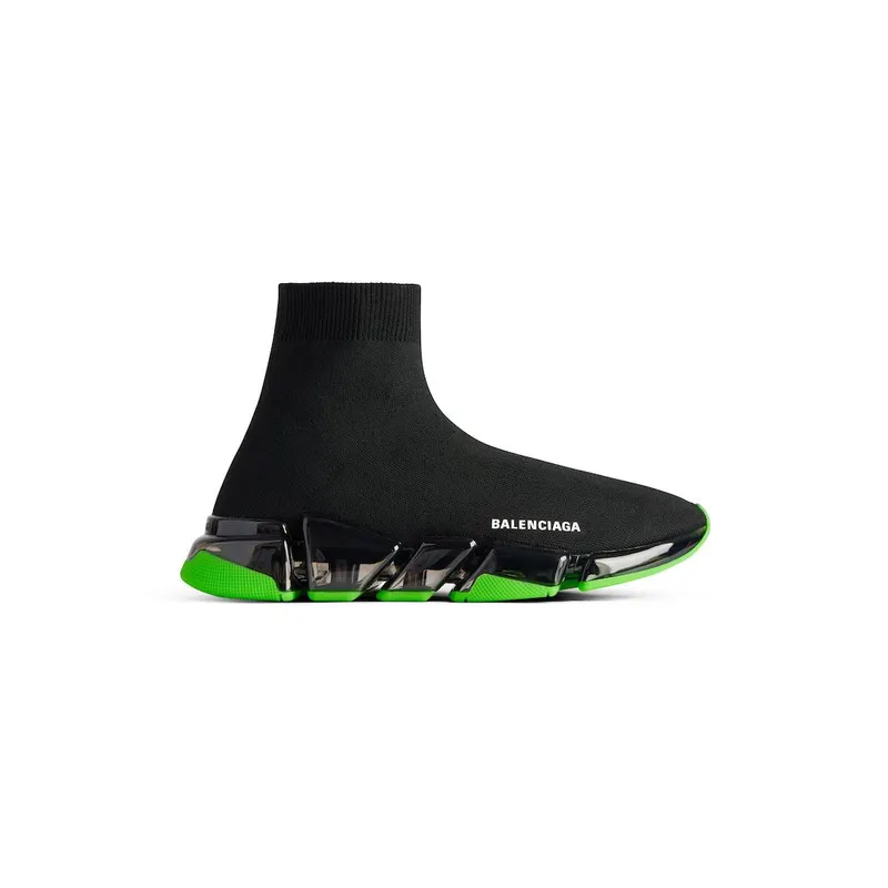 Balenciaga Men’s Speed 2.0 Full Clear Sole Recycled Knit Sneaker In Black / Neon Green Black / Neon Green (617239W2DC41038)