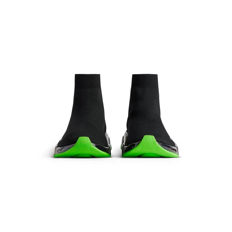 Balenciaga Men’s Speed 2.0 Full Clear Sole Recycled Knit Sneaker In Black / Neon Green Black / Neon Green (617239W2DC41038)