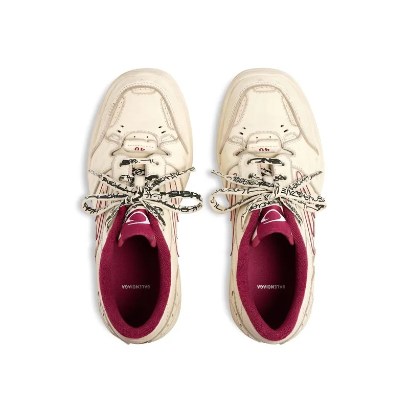 Balenciaga Women’s Hamptons Medium Worn-out Sneaker In Off White / Red Off White / Red (841763WCURS9960)