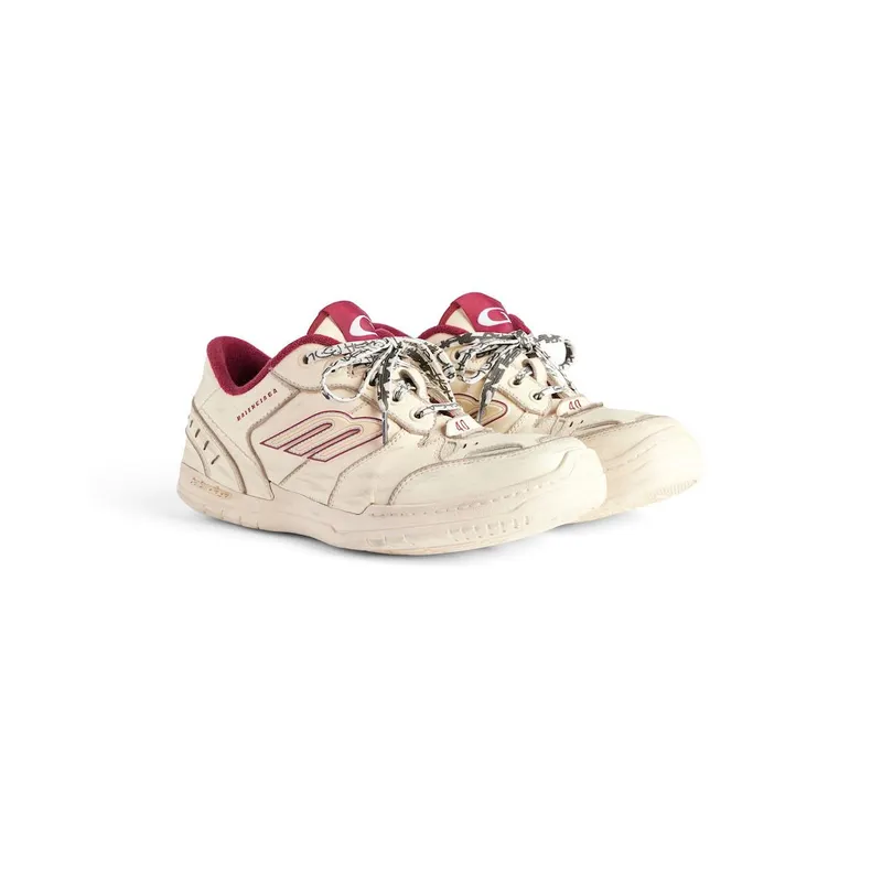 Balenciaga Women’s Hamptons Medium Worn-out Sneaker In Off White / Red Off White / Red (841763WCURS9960)