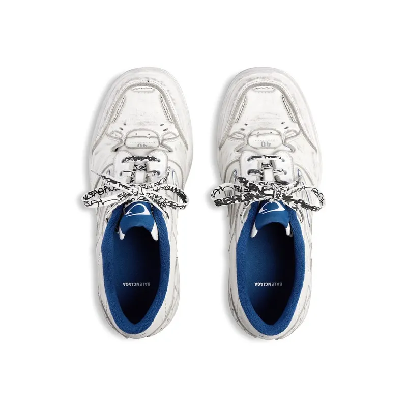 Balenciaga Men’s Hamptons Worn-out Sneaker In White / Dark Blue / Grey White / Dark Blue / Grey (841765WCURB9141)