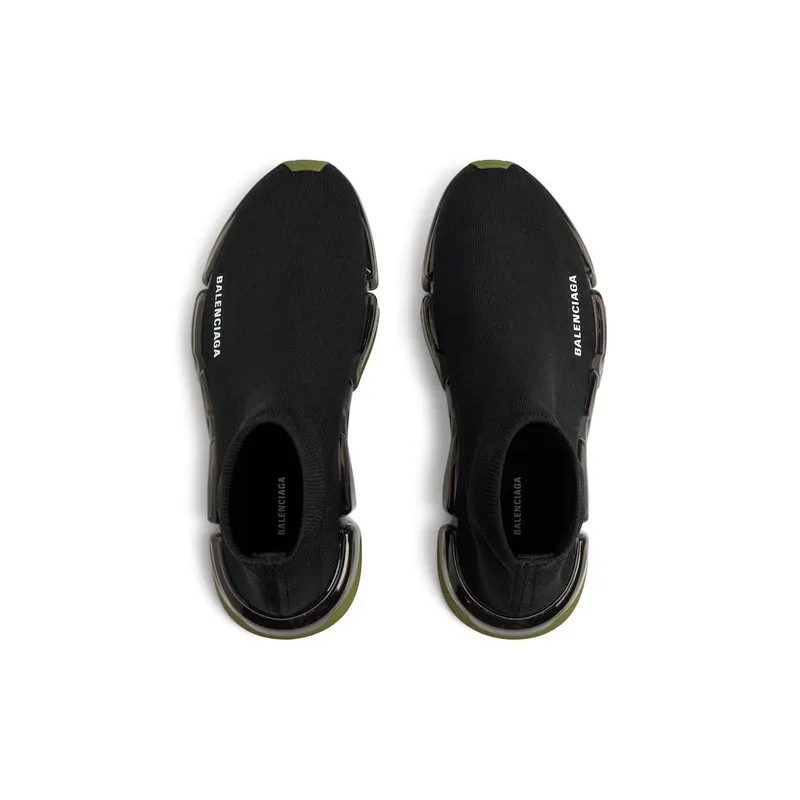 Balenciaga Men’s Speed 2.0 Full Clear Sole Recycled Knit Sneaker In Black / Khaki Black / Khaki (617239W2DC41033)