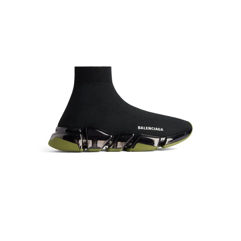 Balenciaga Men’s Speed 2.0 Full Clear Sole Recycled Knit Sneaker In Black / Khaki Black / Khaki (617239W2DC41033)