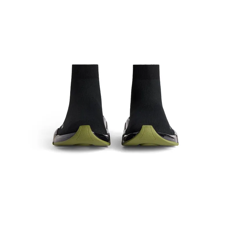 Balenciaga Men’s Speed 2.0 Full Clear Sole Recycled Knit Sneaker In Black / Khaki Black / Khaki (617239W2DC41033)