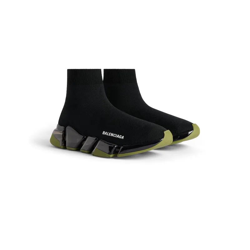 Balenciaga Men’s Speed 2.0 Full Clear Sole Recycled Knit Sneaker In Black / Khaki Black / Khaki (617239W2DC41033)