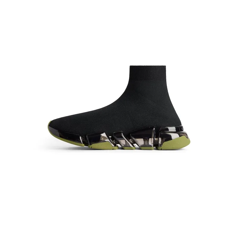 Balenciaga Men’s Speed 2.0 Full Clear Sole Recycled Knit Sneaker In Black / Khaki Black / Khaki (617239W2DC41033)