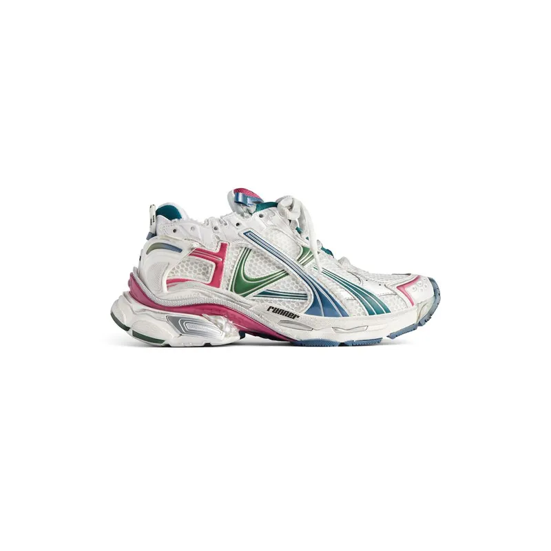 Balenciaga Women’s Runner Sneaker In White / Dark Green / Blue / Pink White / Dark Green / Blue / Pink (772767W3RMU9934)