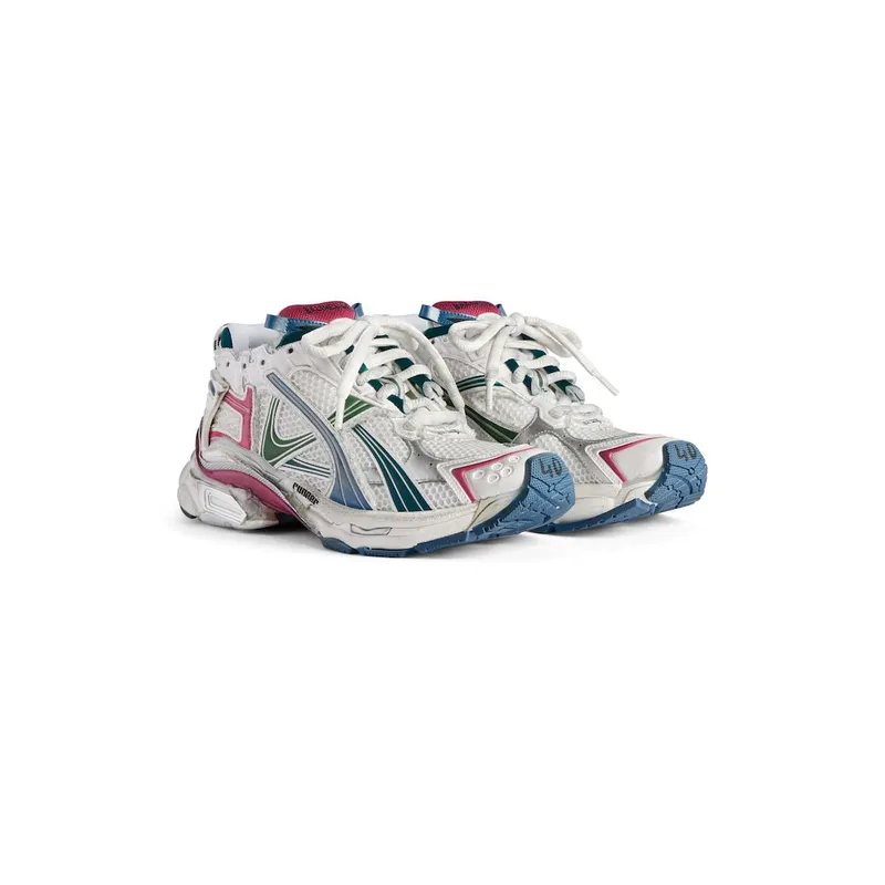 Balenciaga Women’s Runner Sneaker In White / Dark Green / Blue / Pink White / Dark Green / Blue / Pink (772767W3RMU9934)