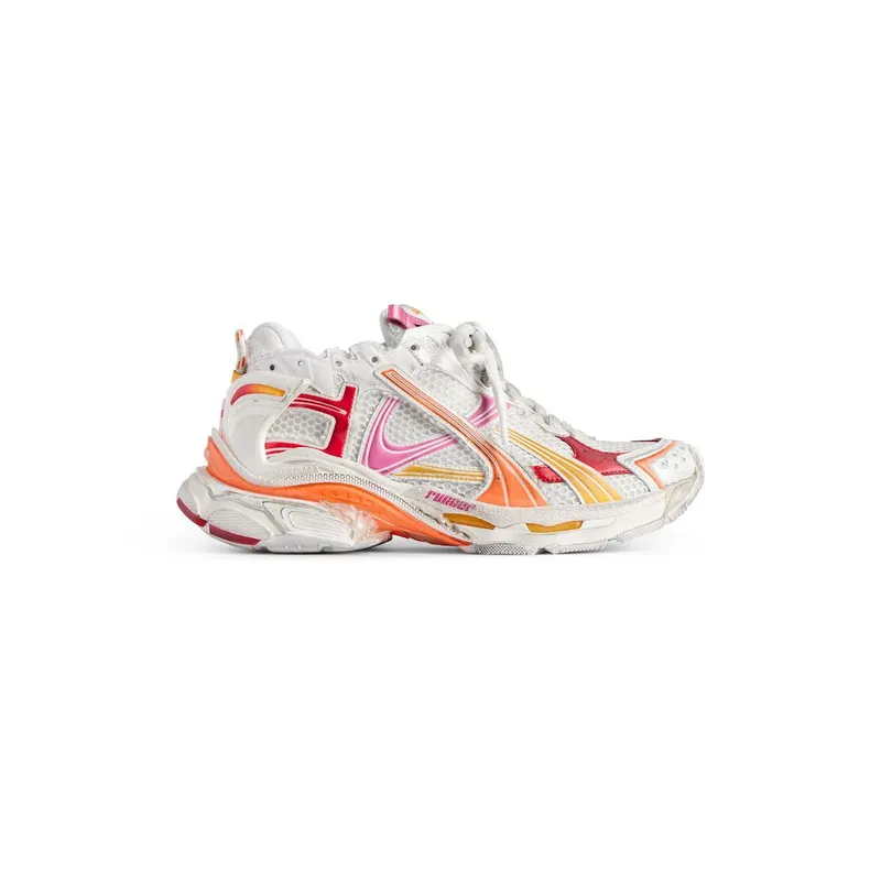 Balenciaga Men’s Runner Sneaker In White / Orange / Pink / Red White / Orange / Pink / Red (772774W3RMU9756)