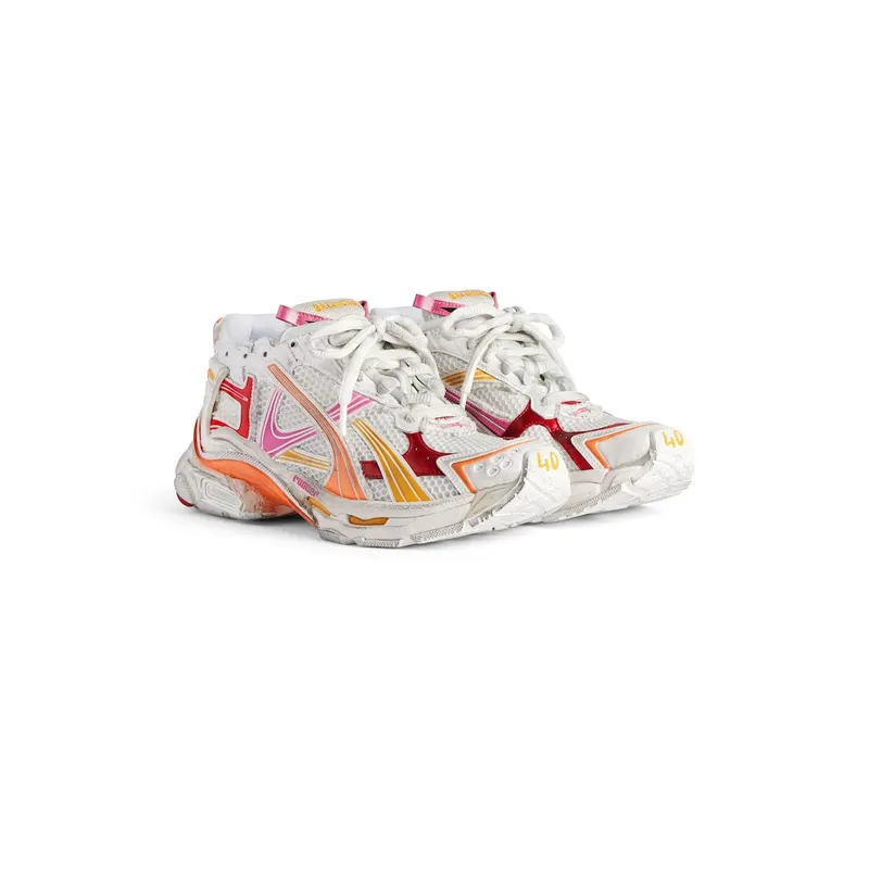 Balenciaga Men’s Runner Sneaker In White / Orange / Pink / Red White / Orange / Pink / Red (772774W3RMU9756)