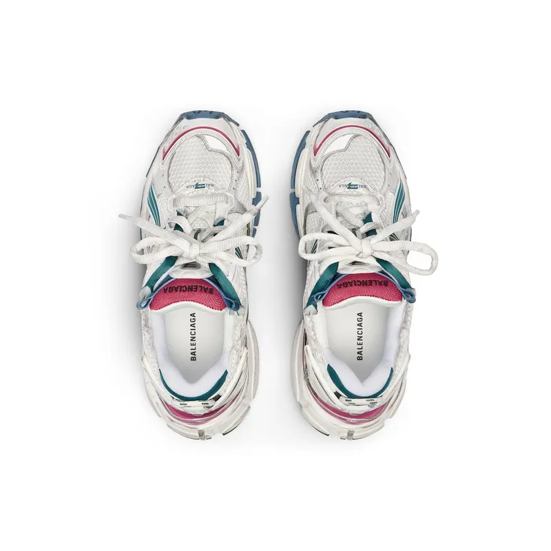 Balenciaga Men’s Runner Sneaker In White / Dark Green / Blue / Pink White / Dark Green / Blue / Pink (772774W3RMU9934)